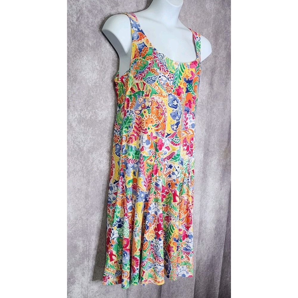 Lauren Ralph Lauren Womens XL Floral Paisley Midi Swing Dress Stretch Sleeveless - Picture 2 of 7